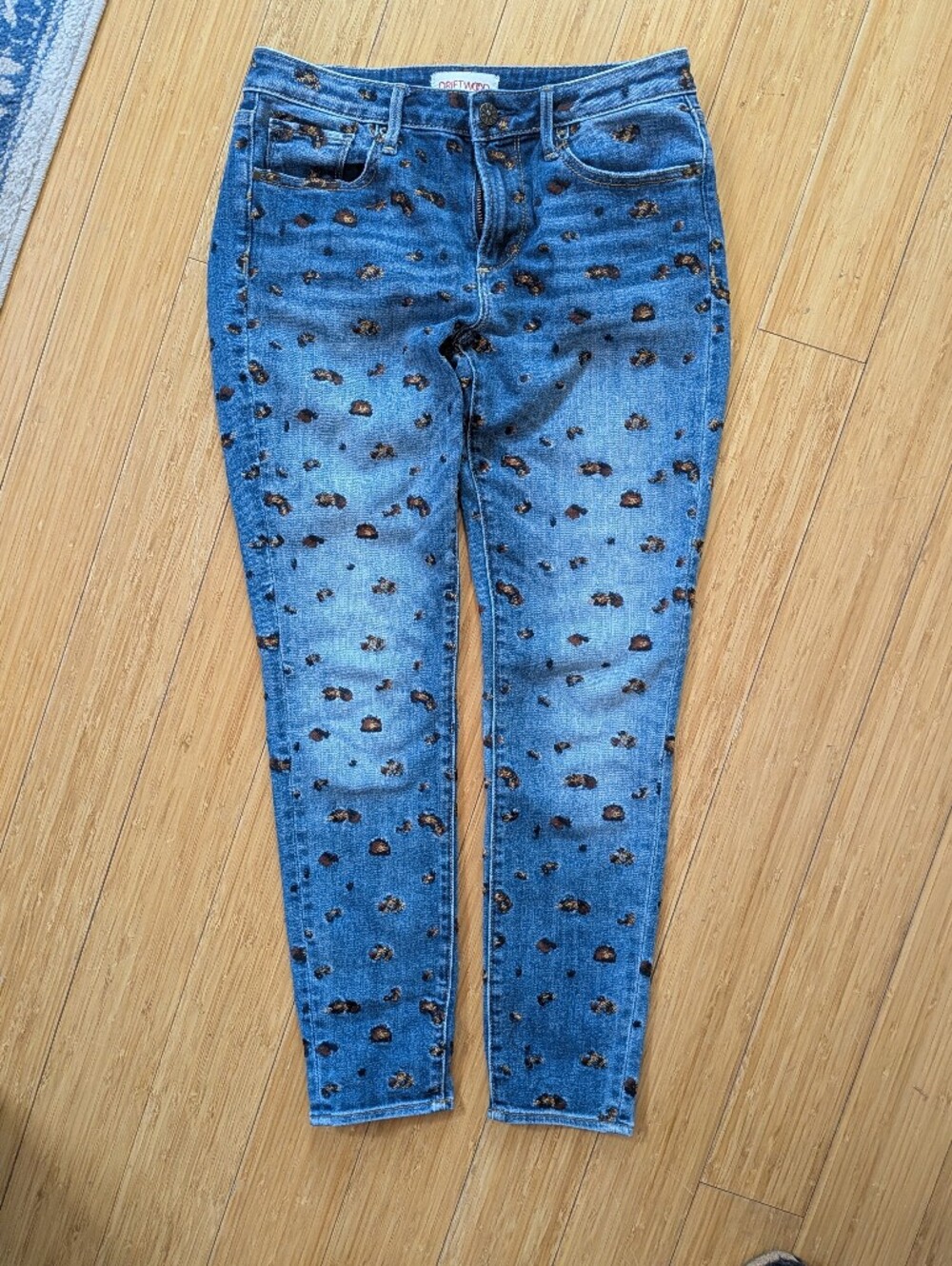 Driftwood Skinny Jeans Leopard Print Metallic Copper Black Embroidery Jackie 27
